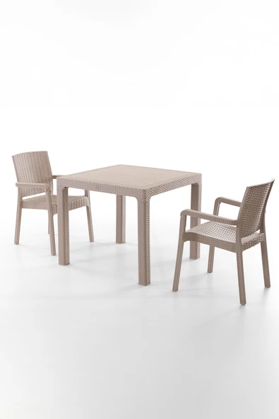 Evdemo King 2 Kişilik Rattan Masa Sandalye Takımı Cappuccino ürün görseli 1