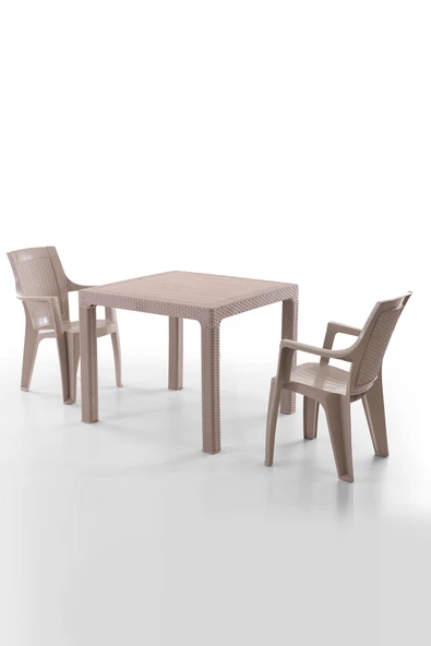 Evdemo Efes 2 Kişilik Rattan Masa Sandalye Takımı Cappuccino ürün görseli 1