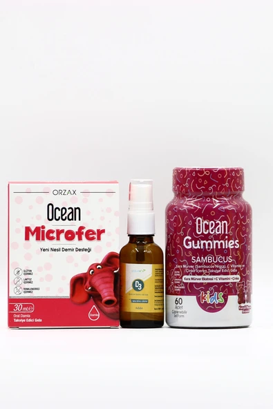 OCEAN Microfer, Estellife D3, Ocean Gummies Sambucus ile Çocuklar İçin Demir ve Bağışıklık Destek Paketi ürün görseli 1