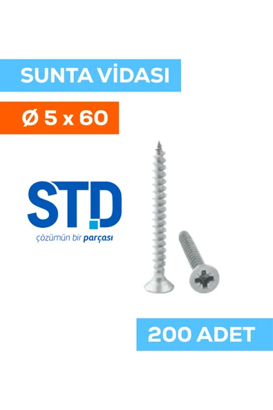 Std 5x60 Sunta Vidası (200 Adet) | Ahşap, Mobilya ve Genel Montaj Vidası ürün görseli 1