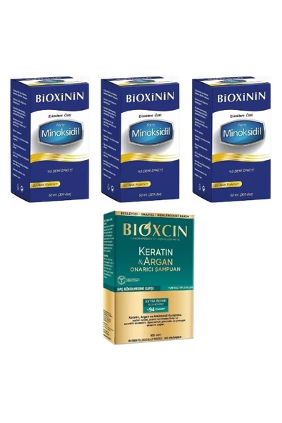 BİOXİNİN Forte Minoksidil %5 Deri Spreyi 60 Ml 3 Adet + Bioxcin Keratin  Argan Onarıcı Şampuan 300 ml ürün görseli 1