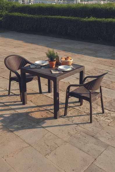 Evdemo Bamboo 2 Kişilik Rattan Masa Sandalye Takımı Kahve ürün görseli 1