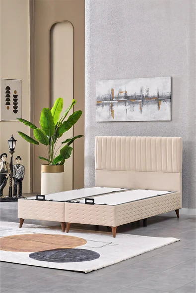 Evdemo Ezgi Çift Kişilik Baza Başlık Set Krem 150*200 ürün görseli 1