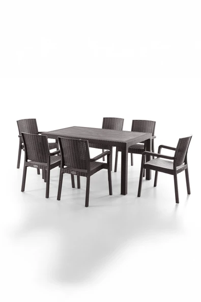 Evdemo King 6 Kişilik Rattan Masa Sandalye Takımı Kahve ürün görseli 1