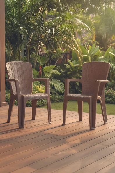 Evdemo Side 2'li Rattan Sandalye Cappuccino ürün görseli 1