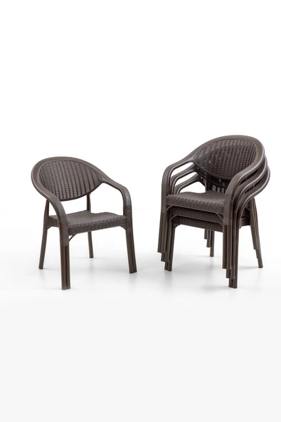 Evdemo Bamboo 4'lü Rattan Sandalye Kahve ürün görseli 1