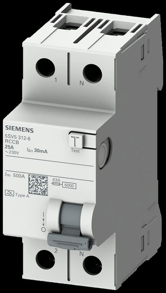 Siemens Monofaze 2P 25A 30ma Kaçak Akım Koruma Rölesi (Hayat Koruma Rölesi) 5SV5312-6 ürün görseli 1