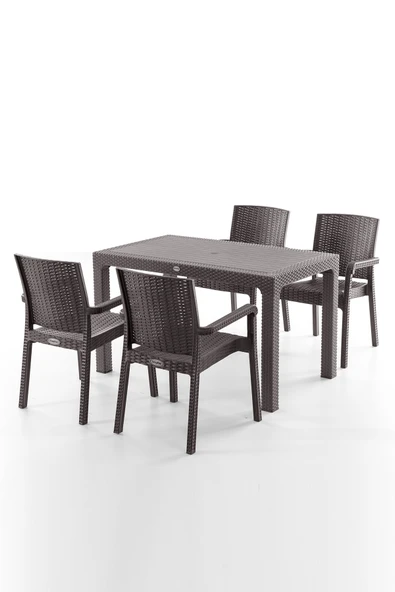 Evdemo King 4 Kişilik Rattan Masa Sandalye Takımı Kahve ürün görseli 1