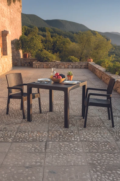 Evdemo King 2 Kişilik Rattan Masa Sandalye Takımı Kahve ürün görseli 1