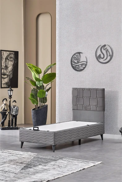 Evdemo Vizyon Tek Kişilik Baza Başlık Set Gri 90*190 ürün görseli 1