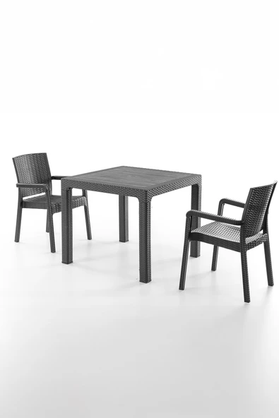 Evdemo King 2 Kişilik Rattan Masa Sandalye Takımı Siyah ürün görseli 1