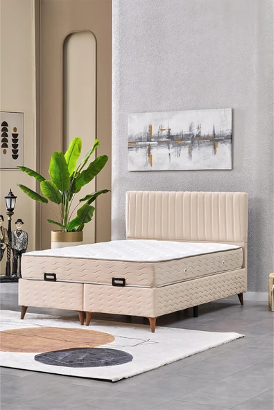 Evdemo Ezgi Çift Kişilik Baza Başlık Yatak Seti Krem 150*200 ürün görseli 1