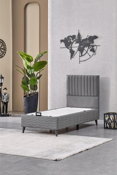 Evdemo Ezgi Tek Kişilik Baza Başlık Set Gri 90*190 ürün görseli 1