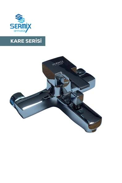 SERMİX Kare Serisi Banyo Duş Bataryası - Yıldız Musluk - Armatür - Krom ürün görseli 1