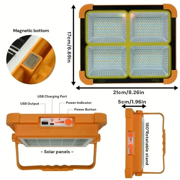 ProKAMA Ledli Solar Projektör 200W BK-200W GO-53-vice - Resim 2