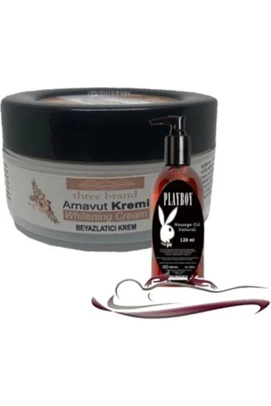Playboy Three Brand Whitening Cream 4 Adet Arnavut Kremi 50 ml Aklık Kremi ile 120ML Masaj Yağı ürün görseli 1