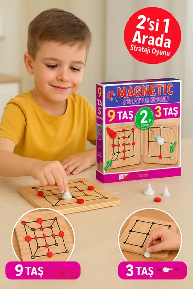 Manyetik 9 Taş + 3 Taş Strateji Oyunu | Zeka Geliştirici, Eğlenceli ve Dayanıklı Oyun Seti ürün görseli 1
