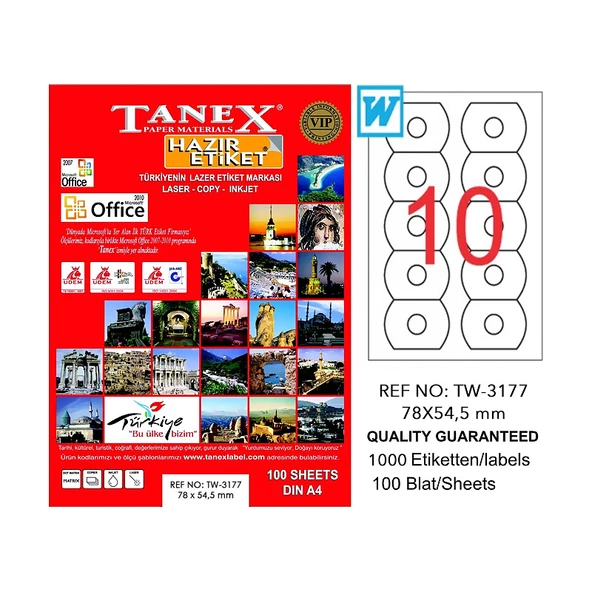 Tanex 3177 Laser Cd Etiketi 78x54.5mm 10x100 Adet ürün görseli 1