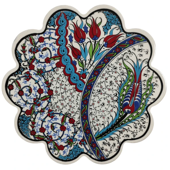 Çini Desenli Çiçekler Seramik Nihale 18 Cm Koruyucu Kaydırmaz Altlik Model 6 ürün görseli 1