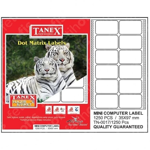 Tanex Mini Computer Labels Hazır Etiket 1250 Pcs 35 X 97 Mm Lazer Etiket ürün görseli 1