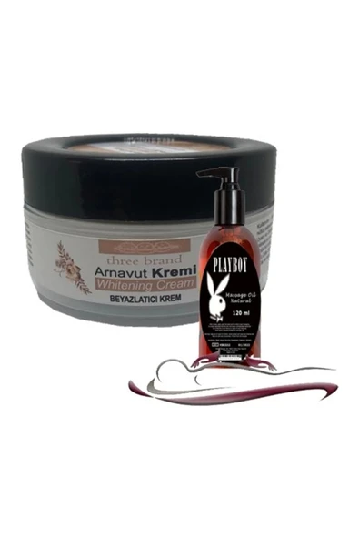 Three Brand Whitening Cream 3 Adet Arnavut Kremi 50ML Aklık Kremi Ile 120ML Playboy Masaj Yağı ürün görseli 1