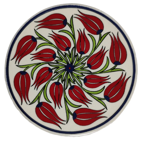 Çini Desenli Çiçekler Seramik Yuvarlak Nihale 16 Cm Koruyucu Kaydırmaz Altlik Model 1 ürün görseli 1