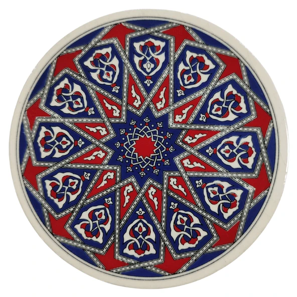 Çini Desenli Çiçekler Seramik Yuvarlak Nihale 16 Cm Koruyucu Kaydırmaz Altlik Model 2 ürün görseli 1