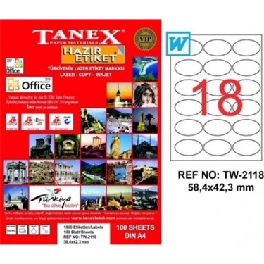 Tanex Tw-2118 58,4mmx42,3mm Etiket 100yp ürün görseli 1