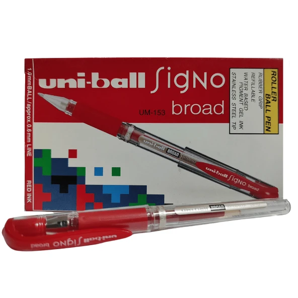 Uni-ball Kırmızı Roller Kalem Signo Broad Jel Bilye Uç İmza Kalemi 1.0 Mm 12'li Paket | Um-153 ürün görseli 1