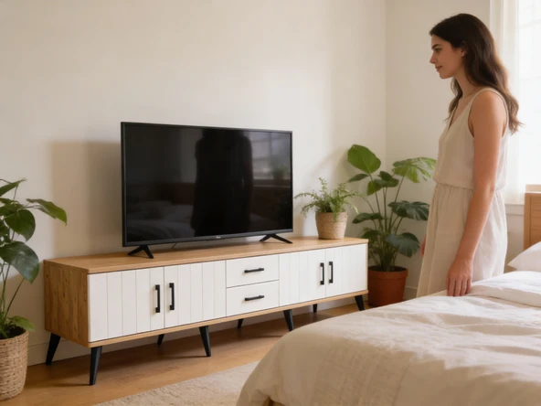 Dienni Kronos TV Ünitesi 2 Raflı 2 Çekmeceli 4 Kapaklı 220x59x51 Çam-Aytaşı ürün görseli 1