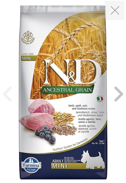 N&D Düşük Tahıllı Kuzu Etli Yaban Mersinli Mini Yetişkin Köpek Maması 7 Kg ürün görseli 1