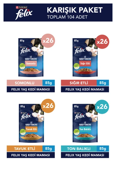 FELIX Karışık Yetişkin Yaş Kedi Maması 104 X 85 gr ürün görseli 1