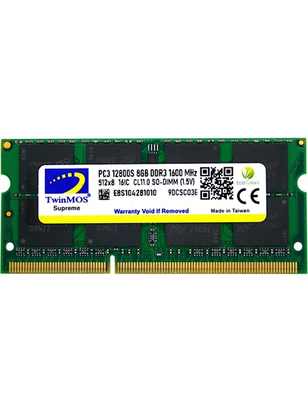Twinmos 8Gb Ddr3 1600Mhz Cl16 1.5V Mdd38Gb1600N Notebook Ram ürün görseli 1