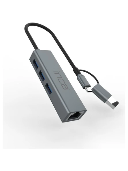 Inca İutp-03Tx Ethernet Usb 3.0+Type-C 3.1 Grişli 000 Mbps 3X3.1Usb Eternet-Çoklayıcı ürün görseli 1