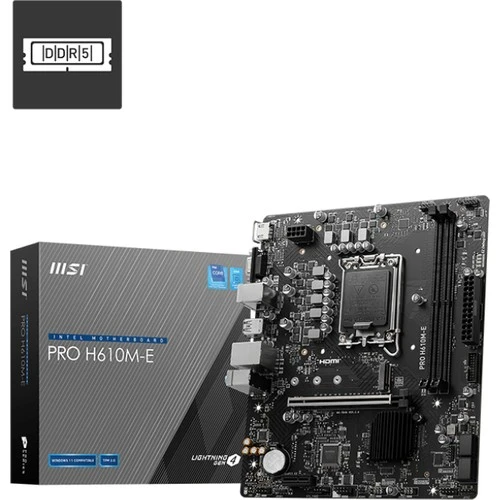 Mb Pro H610M-E Soket 1700 Ddr5 5600Mhz(Oc) Hdmi Vga M.2 Usb3.2 1X 1G Lan Matx Intel Anakart ürün görseli 1