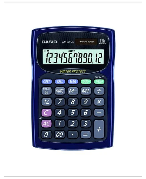 12 Hane Mavi Suya-Toza Dayanıklı Masa Üstü Hesap Makinesi WM-220MS-Bu ürün görseli 1