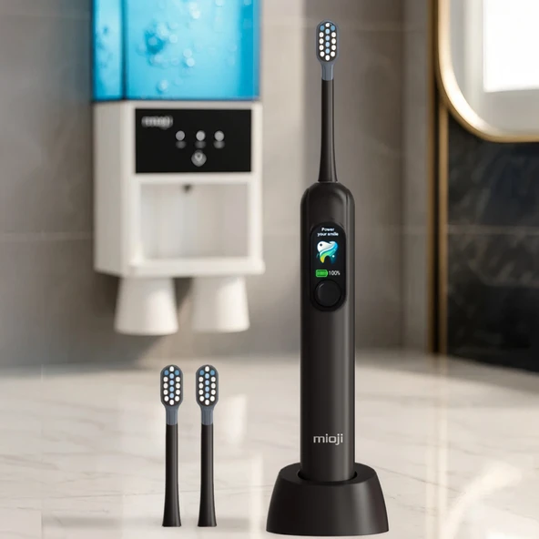 Mioji Oral B8 Care Şarj Edilebilir Diş Fırçası Siyah + 2 Yedek Başlık ürün görseli 1