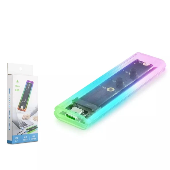 Hadron Hdx1770 Ssd Kutu Type-C3.1 Nvme + Ngff M2 10Gbps Rgb Transparent ürün görseli 1