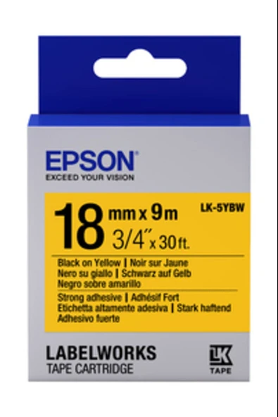 Lk-5Ybw Strong Siyah Üzeri Sarı 18Mm 1,5Metre Etiket ürün görseli 1