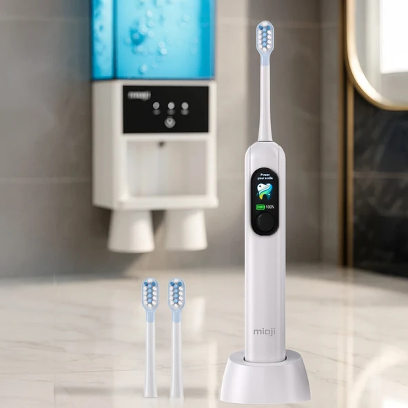 Mioji Oral B8 Care Şarj Edilebilir Diş Fırçası Beyaz + 2 Yedek Başlık ürün görseli 1