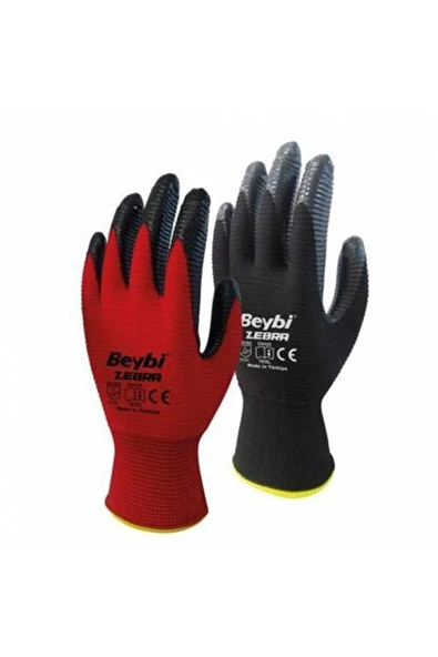 Nitril Poly Pnzebra 9 Beden Kırmızı Siyah İş Eldiveni 12 Li Paket ürün görseli 1