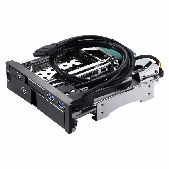 5,25" Dahili Çift Yuvalı Sabit Disk Kutusu 2,5+3,5 İnç Sata Hdd-Ssd Muhafaza Aletsiz Tasarım ürün görseli 1