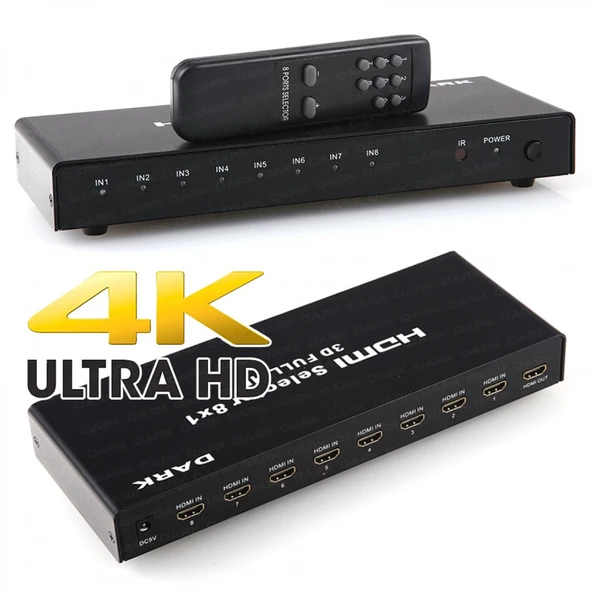 Full Hd 8 Giriş 1 Çıkışlı Uzaktan Kumandalı Hdmi Switch (Seçici) ürün görseli 1