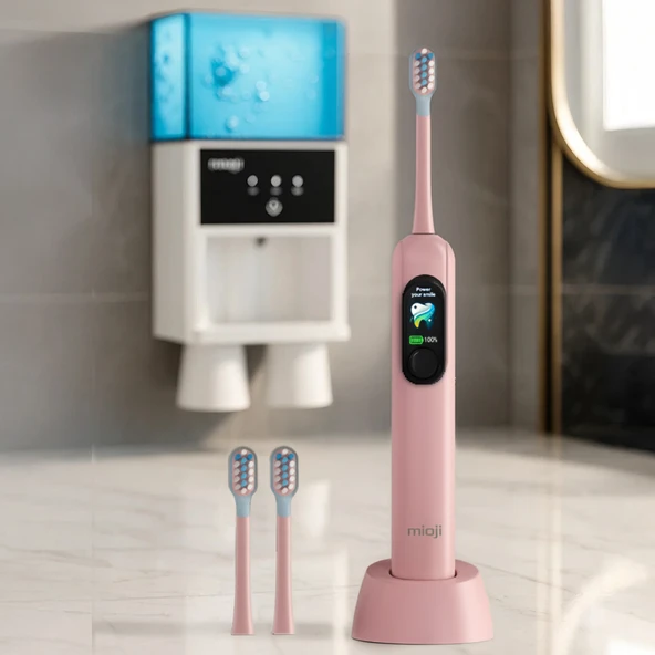 Mioji Oral B8 Care Şarj Edilebilir Diş Fırçası Pembe + 2 Yedek Başlık ürün görseli 1