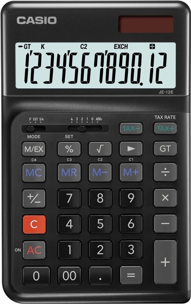 Je-12E-Bk Siyah 12 Hane Masa Üstü Ergonomik Tuşlu Hesap Makinesi ürün görseli 1