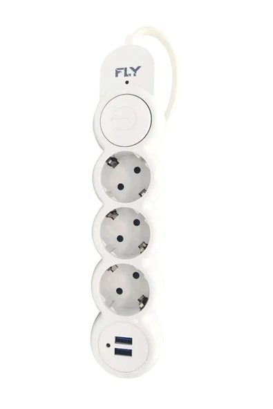 3393-01 3 Lü 2 Metre 2.1A Anahtarlı 2 Usb Şarj Çıkışlı Akım Korumalı 2500W ürün görseli 1