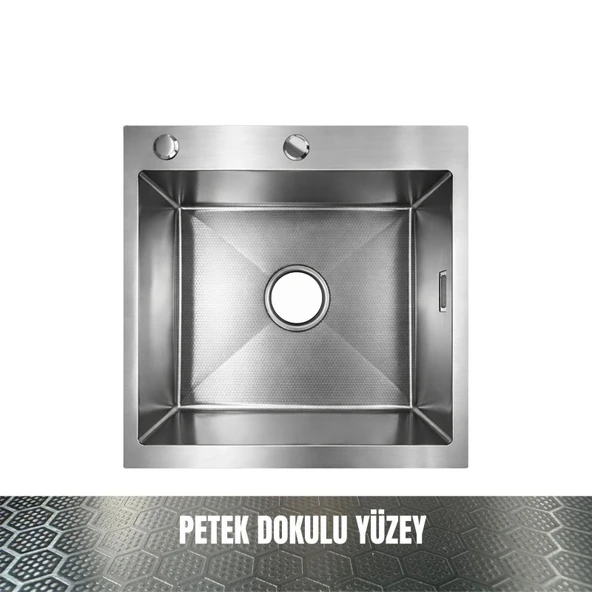 GL General SAGAX 50x50 Inox Petek Dokulu Çift Delikli Mutfak Eviyesi 304 Paslanmaz Çelik 1mm ürün görseli 1