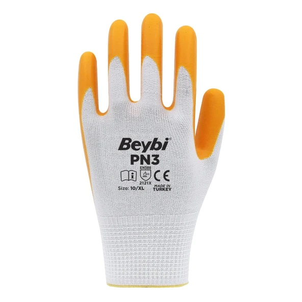 Nitril Pn3 Beyaz Sarı 10 Beden Polyester Örme İş Eldiveni (12 Li Paket) ürün görseli 1