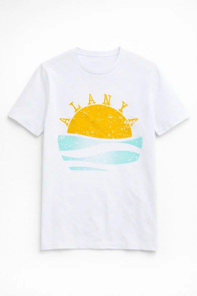 Kadın Bisiklet Yaka %100 Pamuk Alanya Baskılı T-Shirt ürün görseli 1