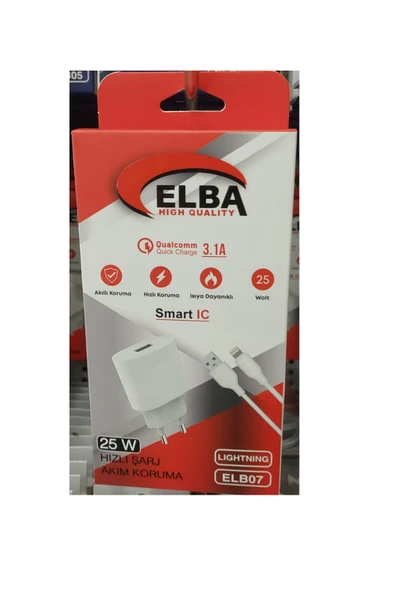 Elb07-Usb-25Wios Beyaz 25W Usb Ev Şarj Kafa+ Usb 1 Metre Lightning Kablo Qc4.0 Hızlı Şarj ürün görseli 1